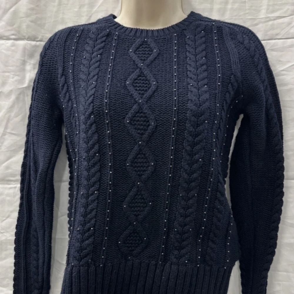 Ann Taylor Loft Womens Beaded Studded Cable Sweater Cable